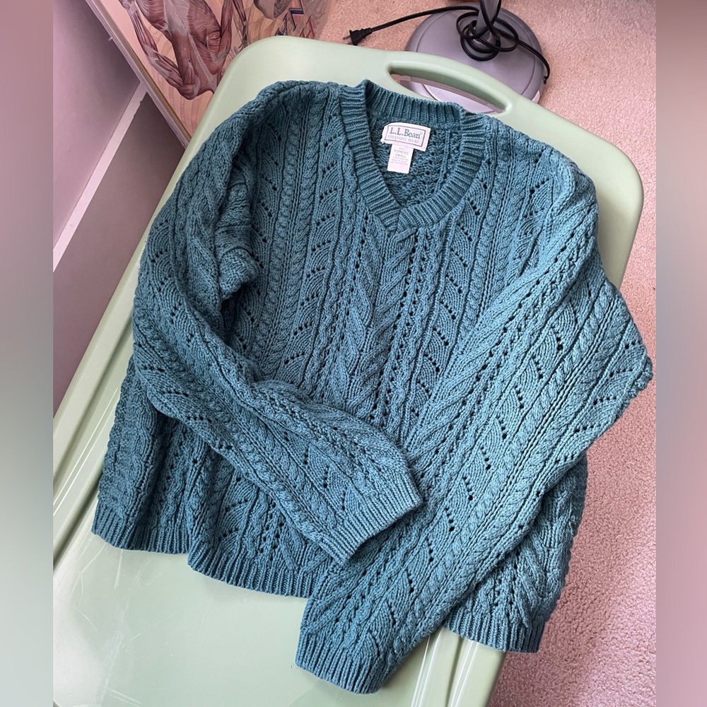 L.L. Bean Women's Deep Teal V-Neck Sweater, Vintage, Size S